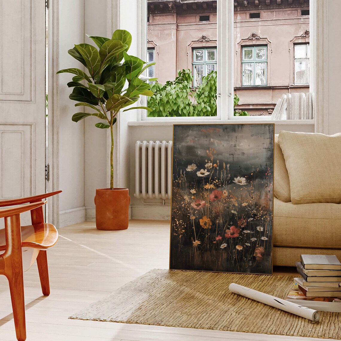 Moody Dark Wildflowers Black Background Vintage Botanical Poster - Image 4
