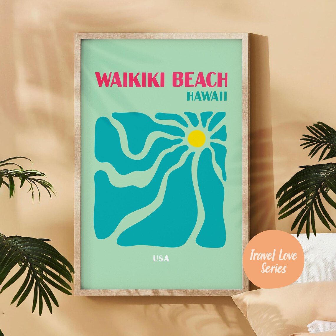 Waikiki Beach Travel Poster, Retro Hawaii Ocean Print - Image 5