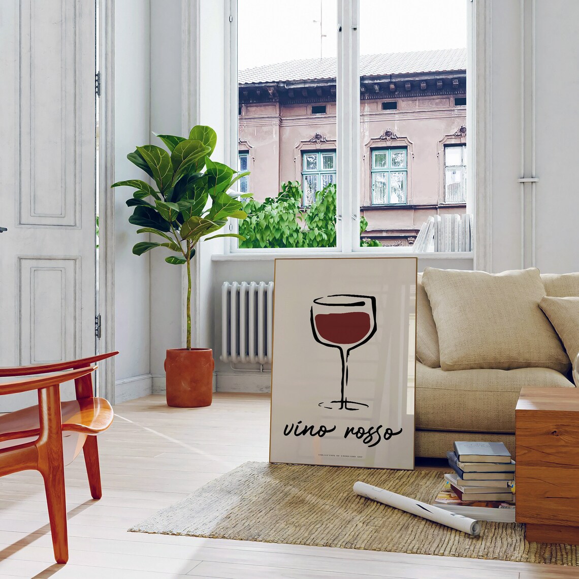 Vino Rosso Red Wine Glass Sketch Minimalist Italian Bar Cart Art Poster - Image 4