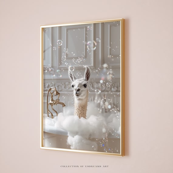 Cute Lama In Tub Wall Art Alpaca Photo Bathroom Poster Nursery Bath Decor Safari Bathroom Art Lama Nursery Bathroom Art Print