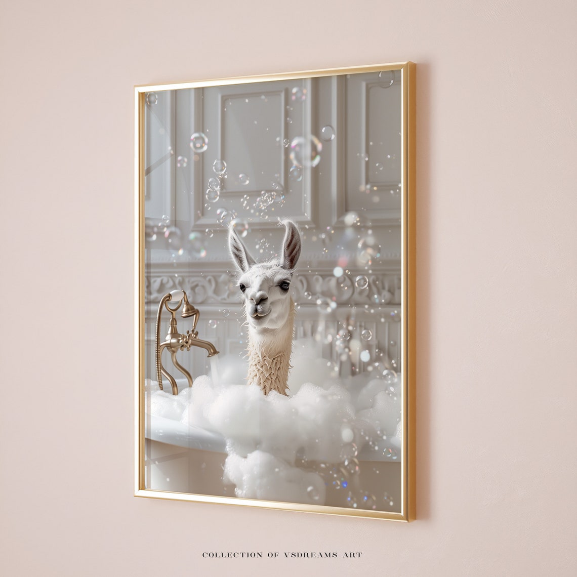 White Llama Bubble Bath Tub Funny Animal Bathroom Nursery Art Poster