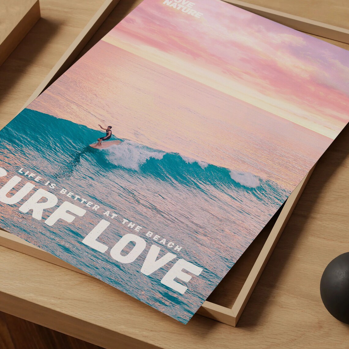 Surf Love Pink Sky Surfer Riding Turquoise Wave Ocean Photo Poster - Image 4