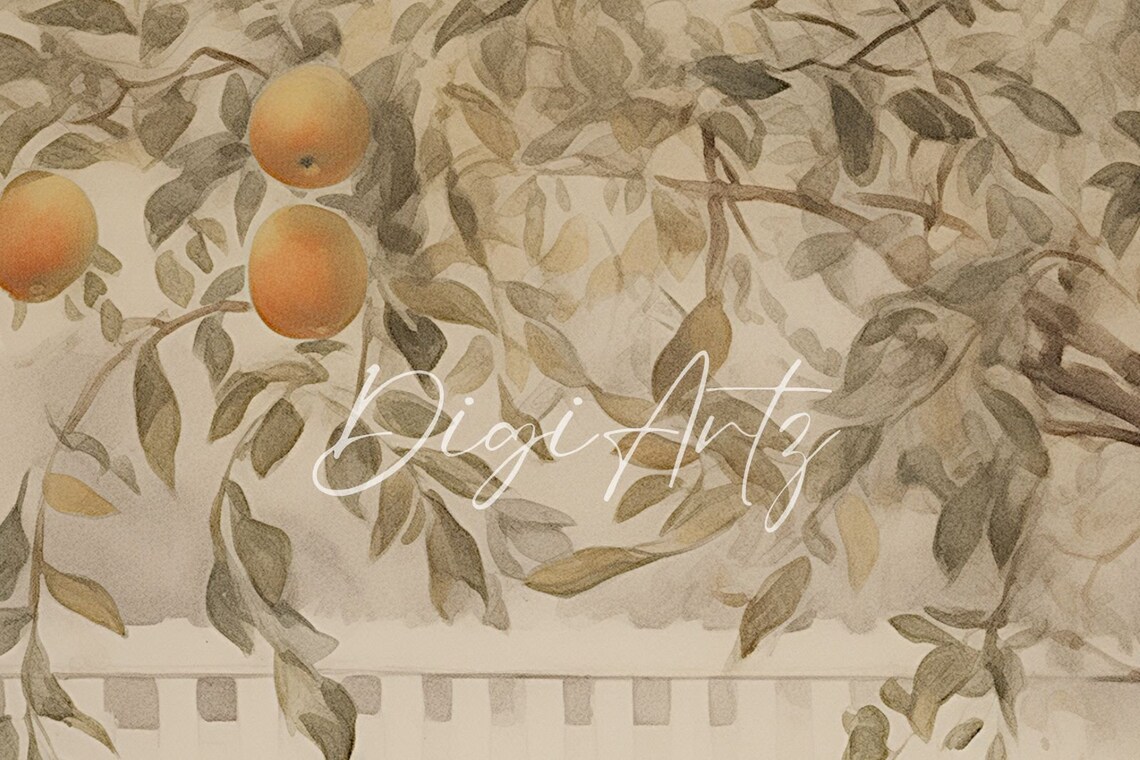 Orange Tree Watercolor Wide Panoramic Mediterranean Landscape Poster - Image 6