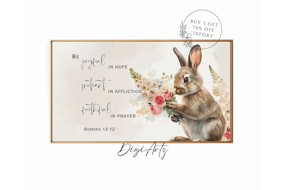 Romans 12 12 Bunny With Flowers Be Joyful In Hope Scripture Poster - Image 6