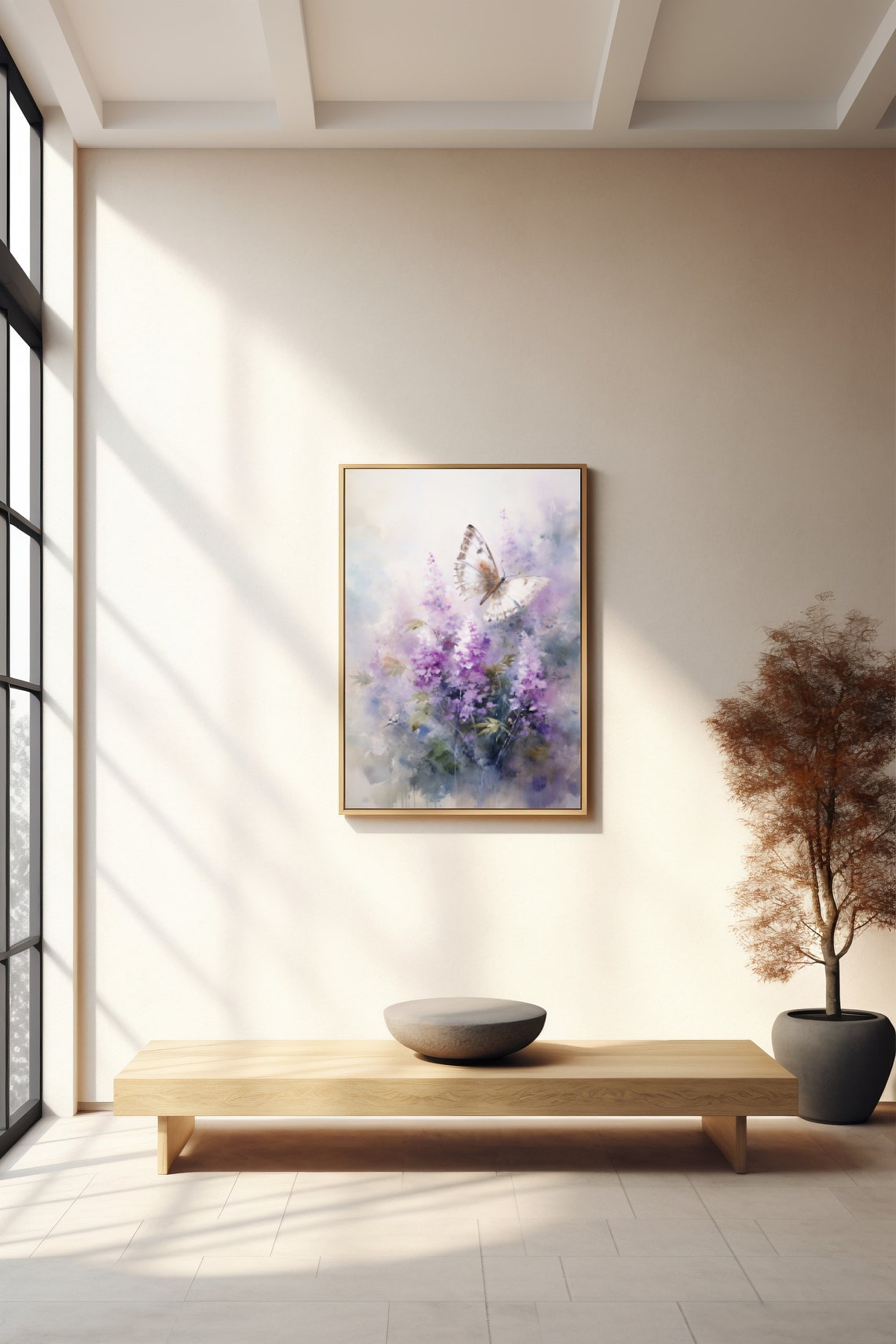 White Butterfly Lilac Blossoms Soft Watercolor Spring Floral Poster - Image 4