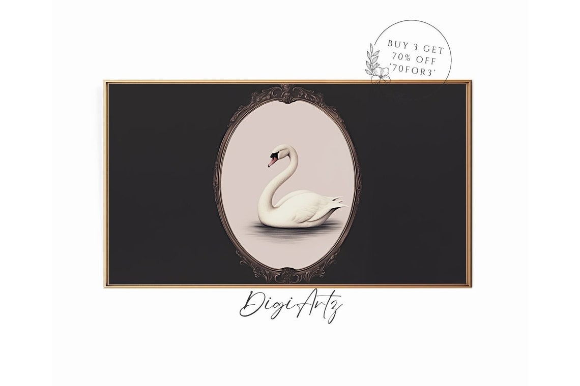 White Swan In Oval Frame On Black Background Minimalist Poster - Image 6
