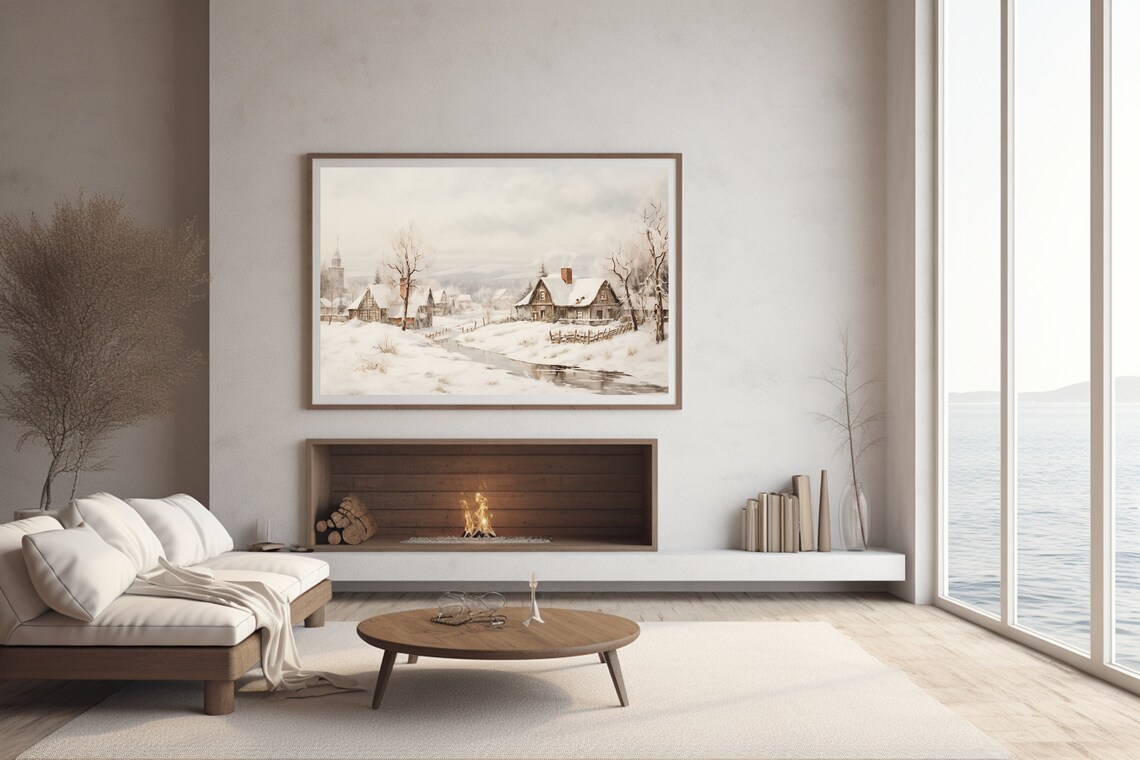 Snowy Village Church Cottages Winter Landscape Storybook Scene Poster - Image 2