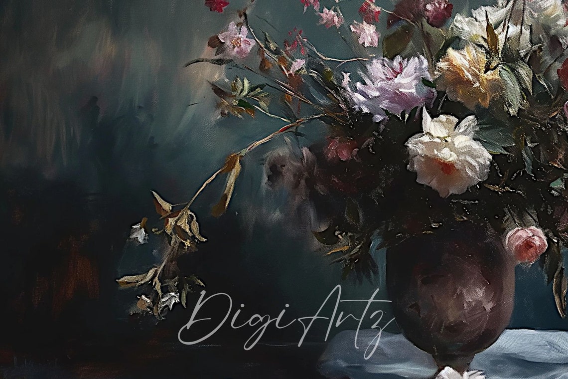 Frame Tv Antique Dark Floral Still Life Oil Painting Abstract Moody Flower Deep In Bloom Botanical Wall Art Dark Academia Home Decor - Image 6