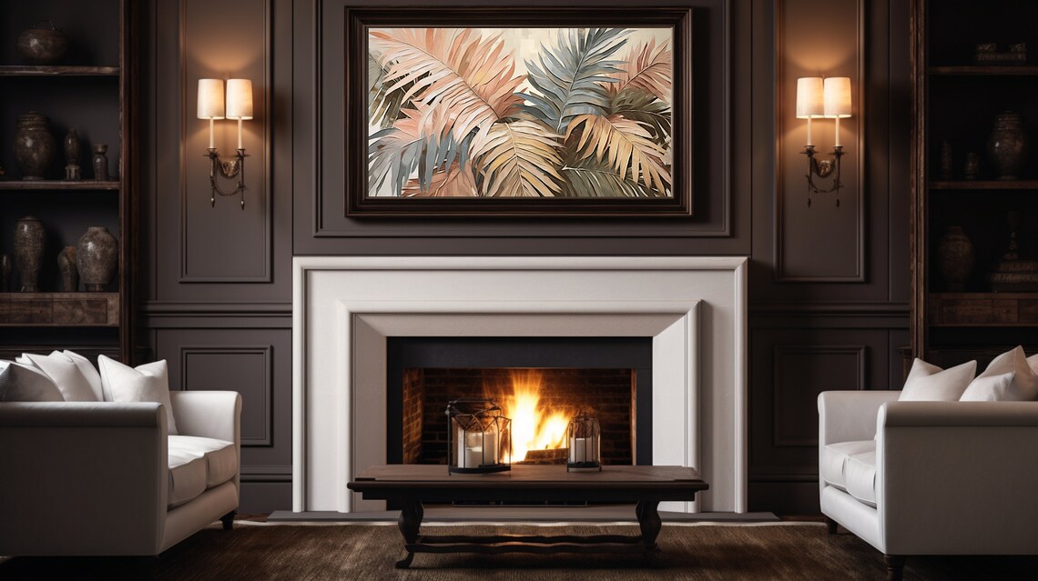 Painterly Palm Fronds In Terracotta And Slate Gray Tones Poster - Image 2