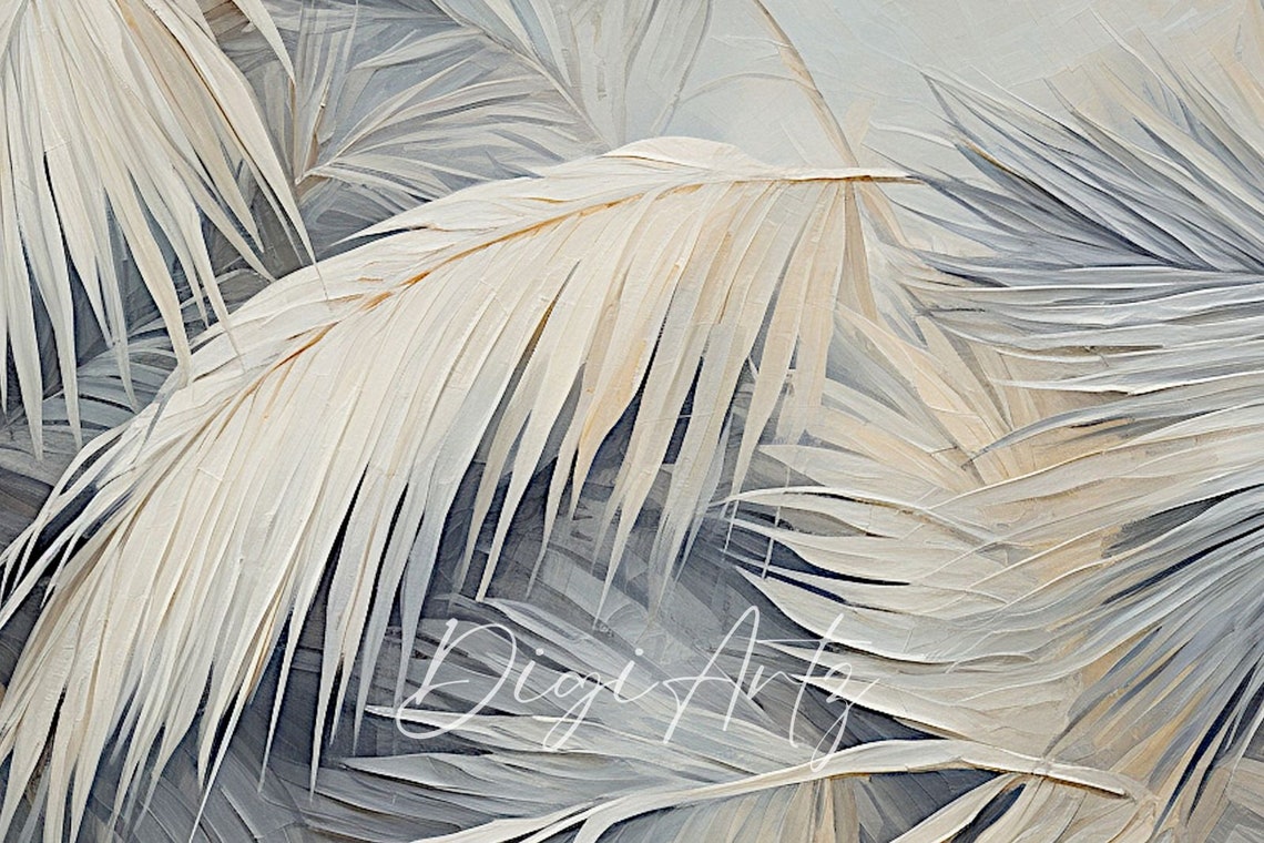 Abstract Palm Fronds In Cool Gray And Cream Painterly Style Poster - Image 6