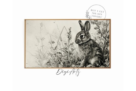 Vintage Rabbit Sketch Black and White Botanical Illustration Poster