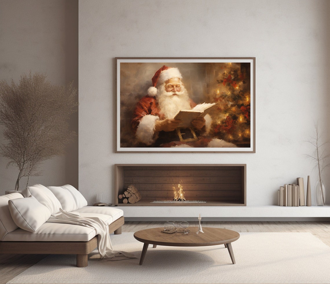 Santa Claus Reading A Book Beside A Glowing Christmas Tree Poster - Image 3