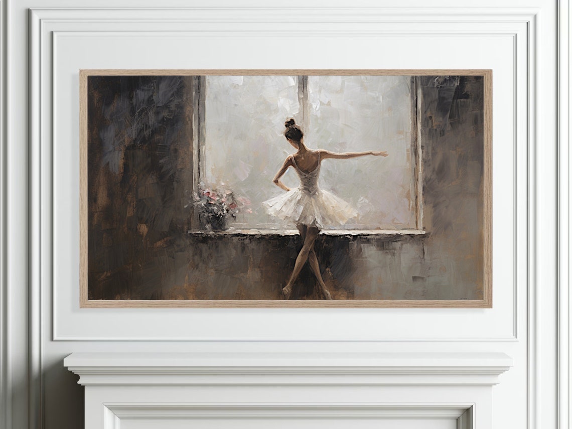 Ballerina At Window Grey Moody Antique Ballet Studio Painting Poster - Image 4