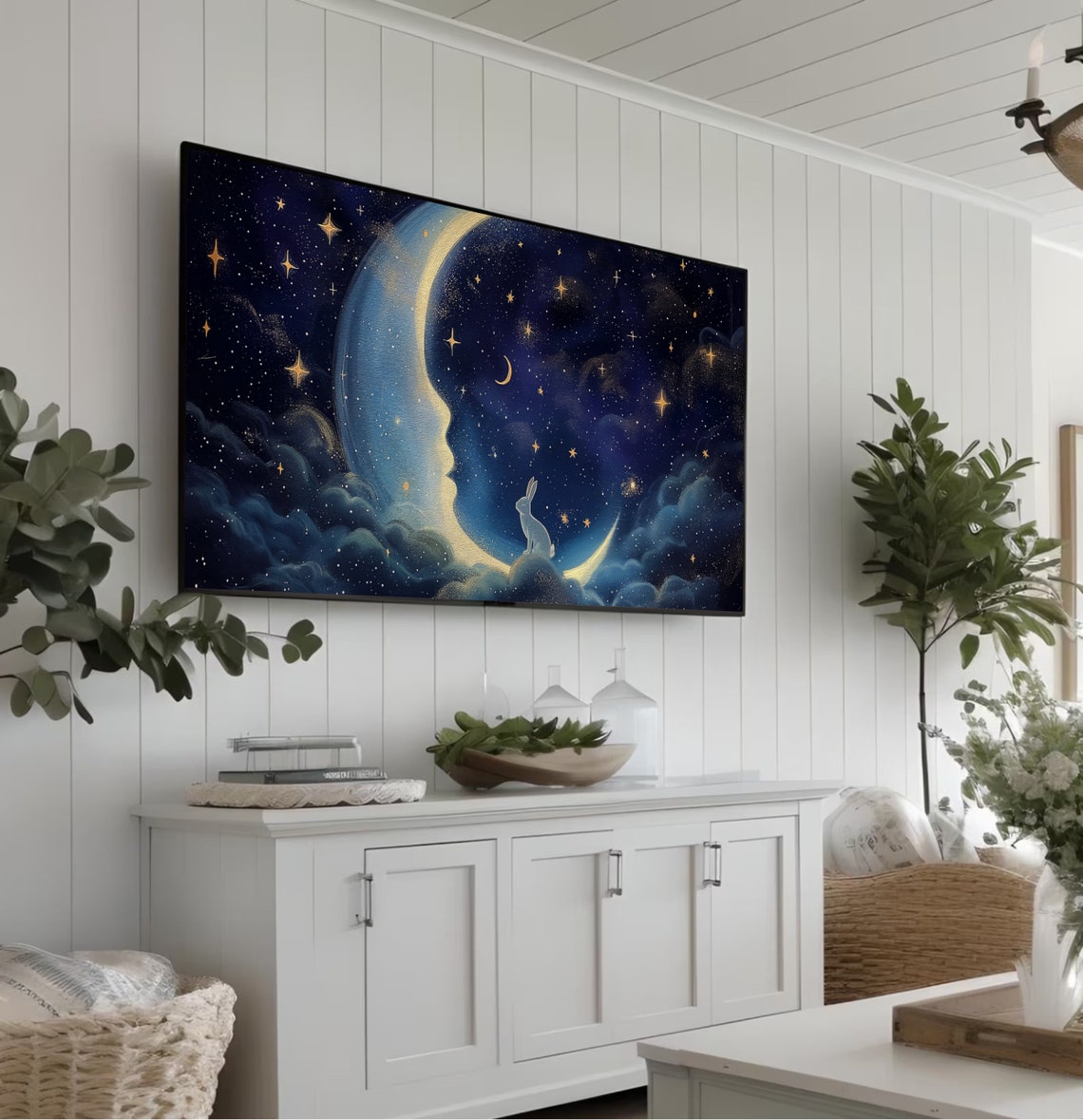 Man In The Moon Face Profile Bunny Celestial Night Sky Poster - Image 5