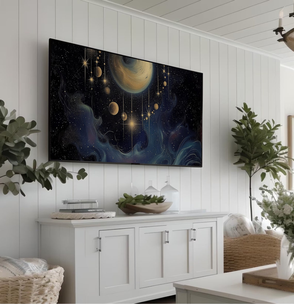 Golden Moon And Planets Celestial Night Sky Star Painting Poster - Image 4