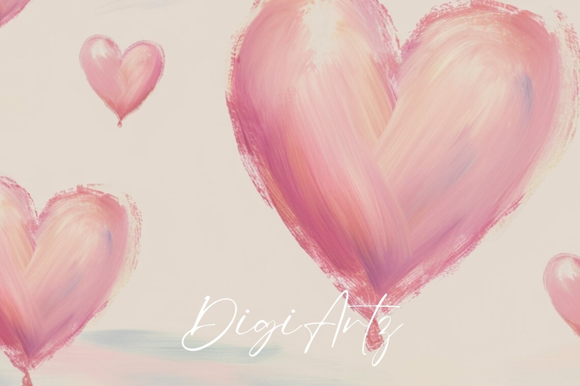 Pink Heart Balloons Floating Pastel Sky Valentine Painting Poster - Image 6