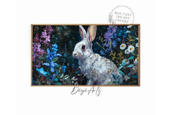 Frame Tv Vintage Bunny Dark Floral Still Life Moody Rabbit Frame Tv Antique Spring Farmhouse Wall Art Dark Academia Bunny Home Decor