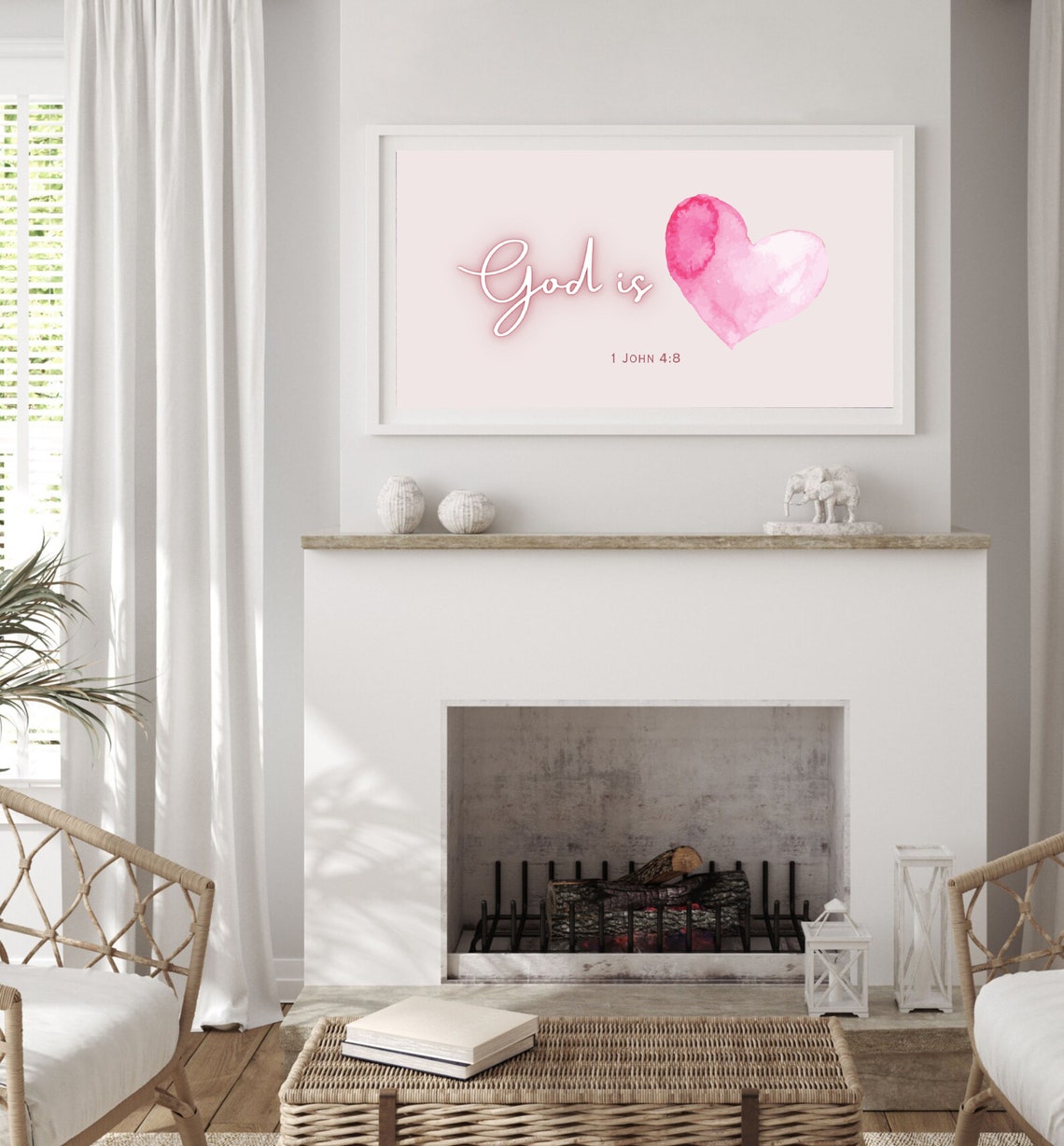 God Is Love Pink Heart Watercolor 1 John 4 8 Scripture Poster - Image 3