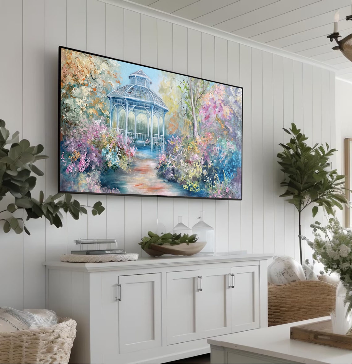 Frame Tv Spring Garden Gazebo Oil Painting Vintage Farmhouse Decor Rose Secret Garden Nature Art Print Romantic Cottagecore Frame Tv - Image 5