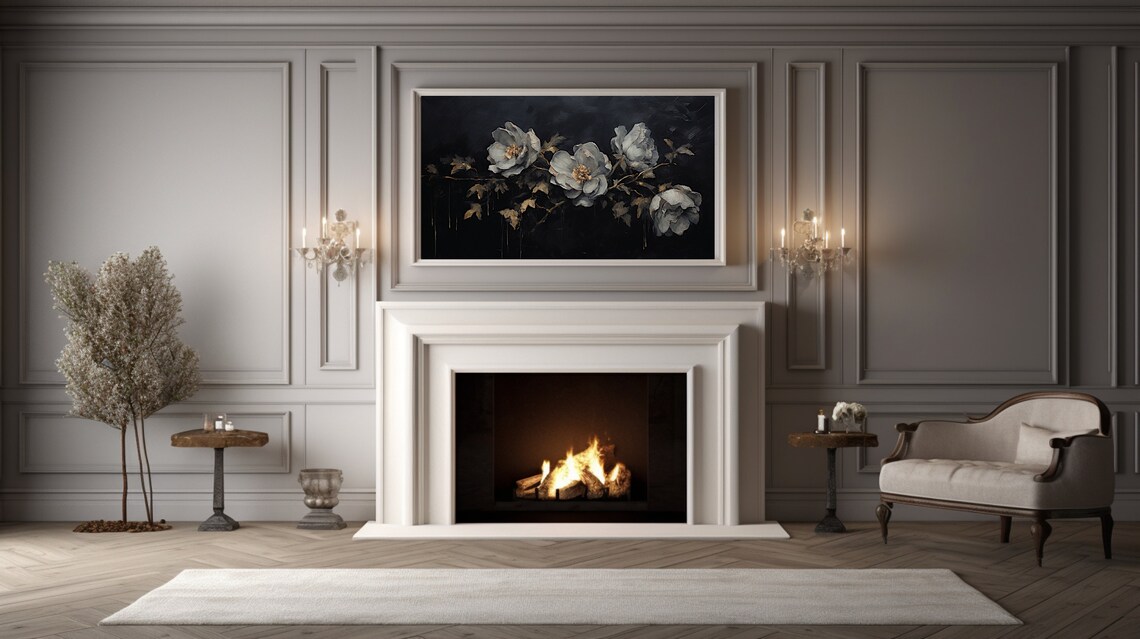 Gray Peonies Dark Botanical Painting Elegant Moody Floral Poster - Image 5