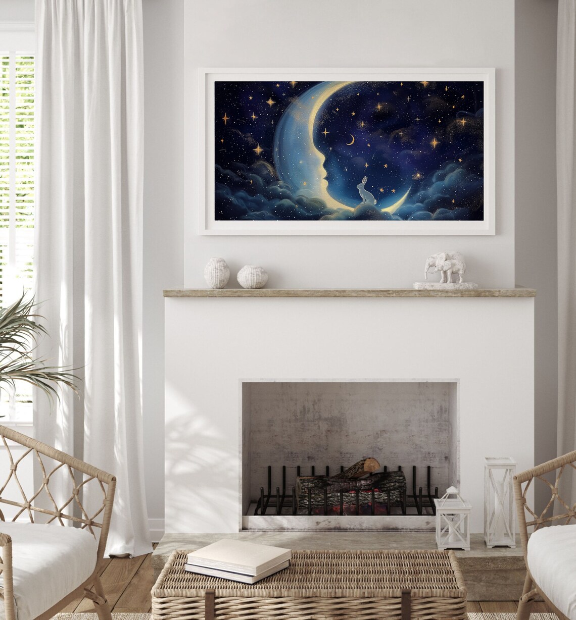 Man In The Moon Face Profile Bunny Celestial Night Sky Poster - Image 2