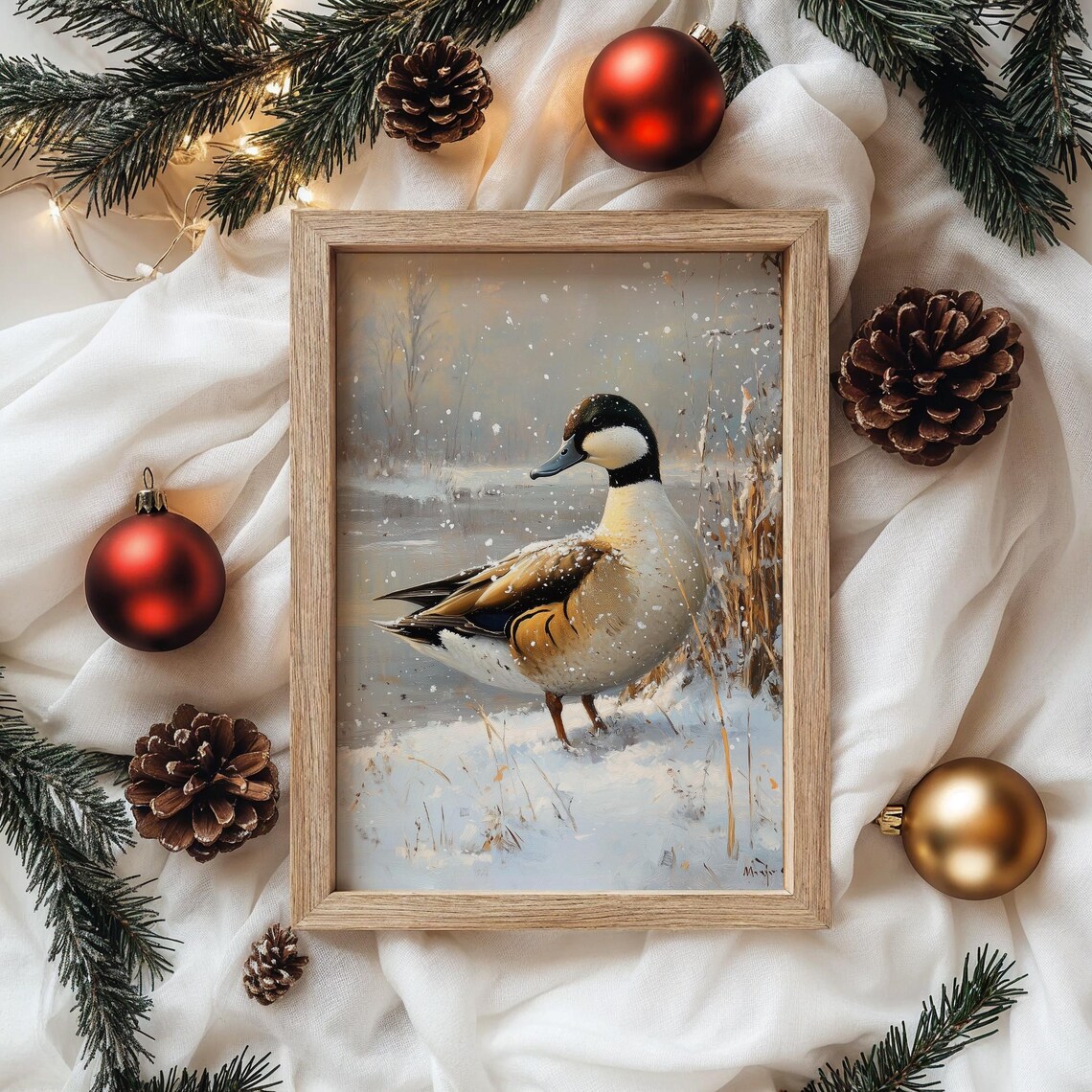 Northern Pintail Duck At Snowy Marsh Winter Wildlife Painting Poster - Image 4