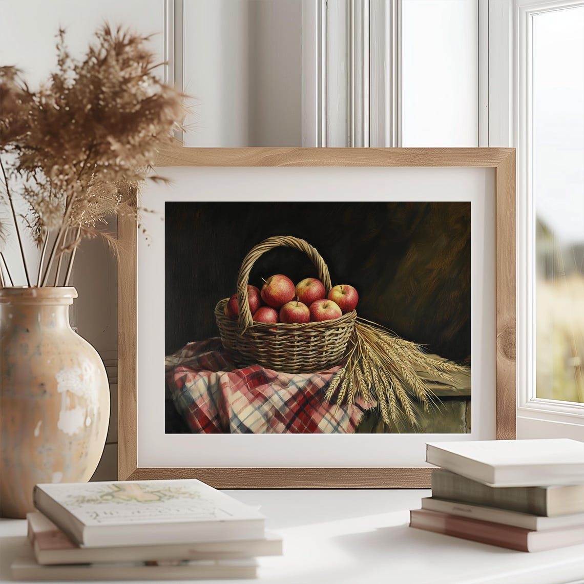 Vintage Basket Of Red Apples Rustic Fall Harvest Still Life Poster - Image 2