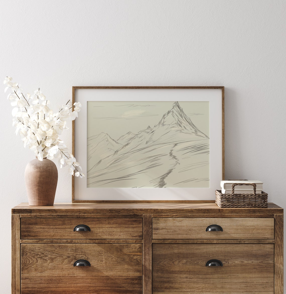 Lonely Mountain Path Monochrome Alpine Winding Peak Sketch Poster - Image 3