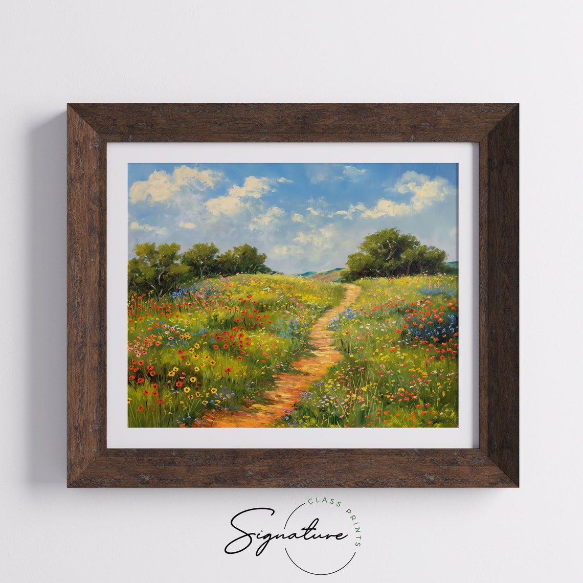 Sunny Wildflower Path Under Blue Sky Impressionist Meadow Poster - Image 5