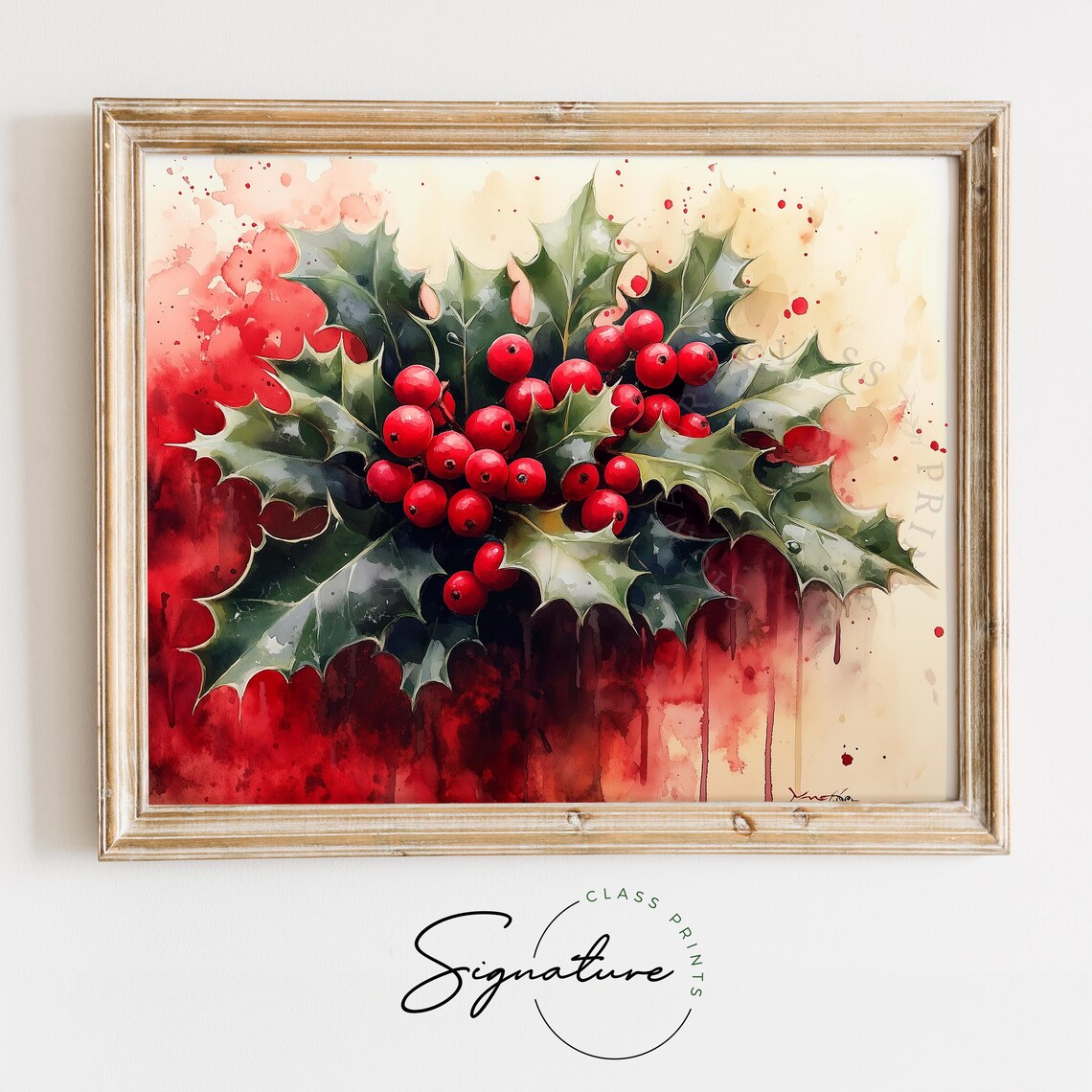 Christmas Holly Berries Watercolor Painting Holiday Season Wall Poster - Image 2