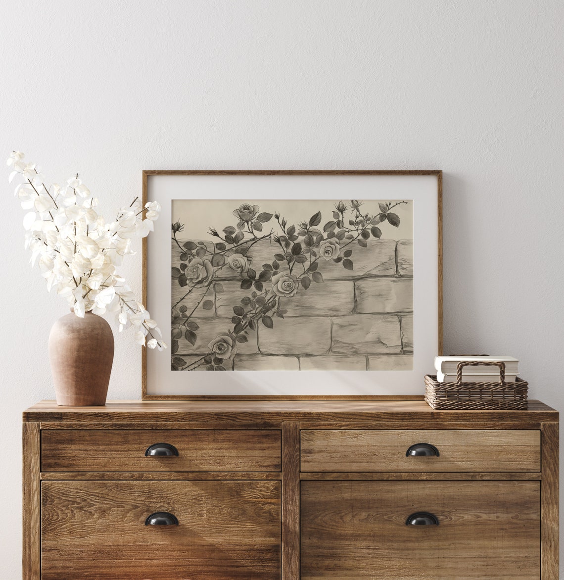 Climbing Roses on Brick Wall Pencil Sketch Vintage Botanical Poster - Image 3