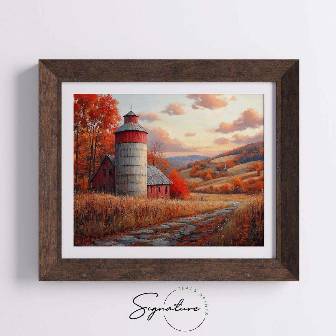 Red Barn And Silo Autumn Farm Rolling Hills Fall Landscape Wall Art - Image 5