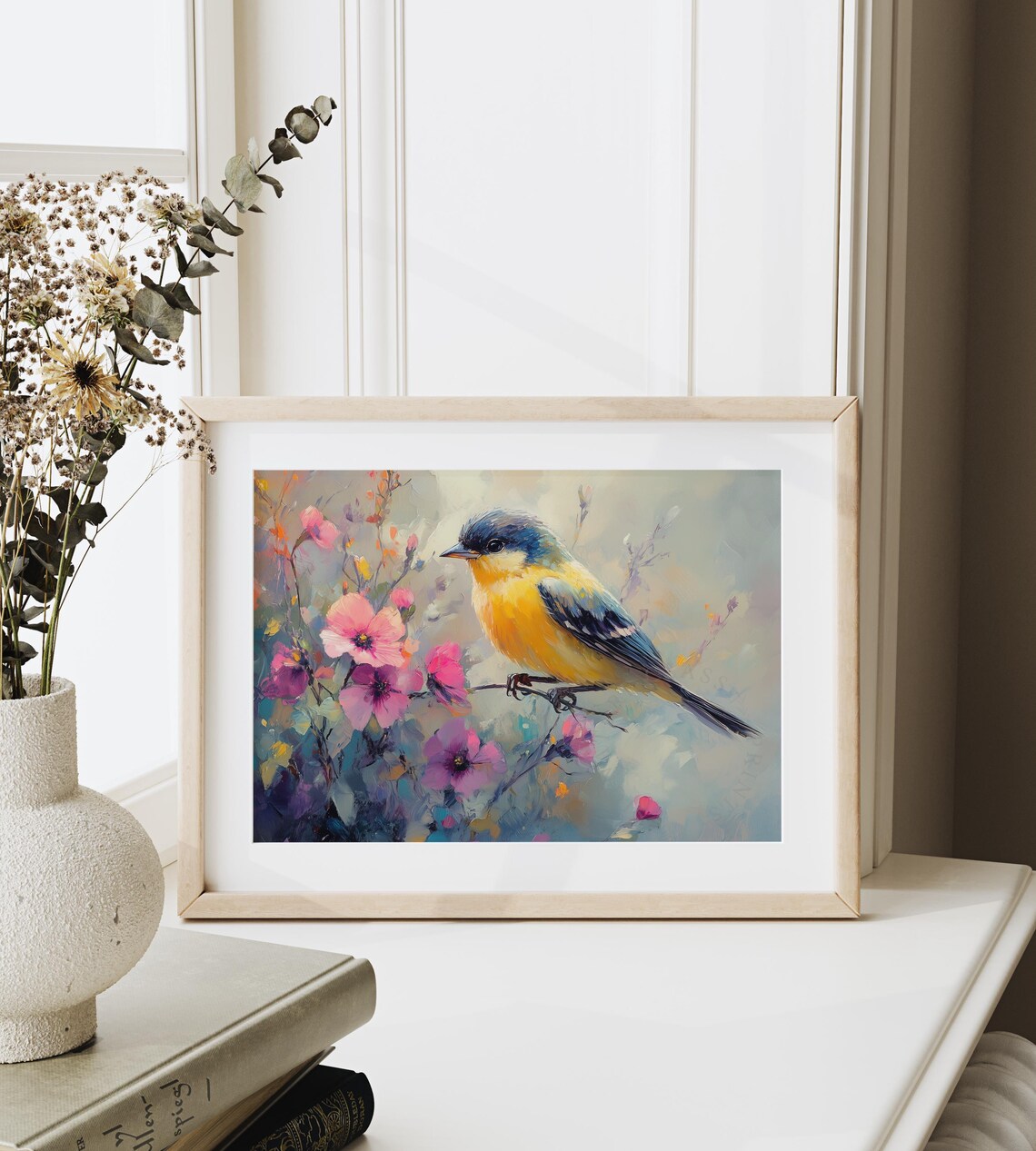 Sparrow Among Dew-Kissed Petals, Cottagecore Art Print - Image 4