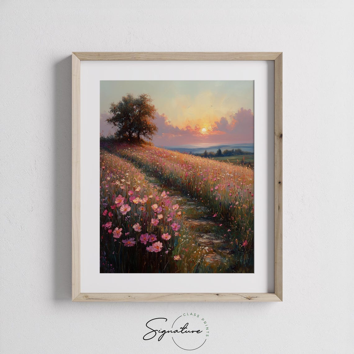 Spring Path Through Blooming Wildflowers Pink Sunset Meadow Poster - Image 2