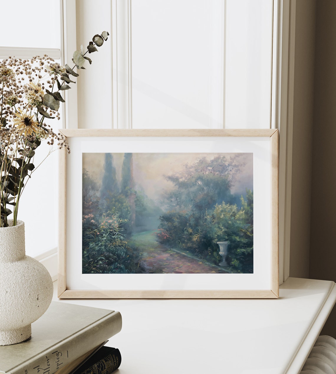 Misty Garden Morning With Cypress Trees Romantic Impressionist Poster - Image 6