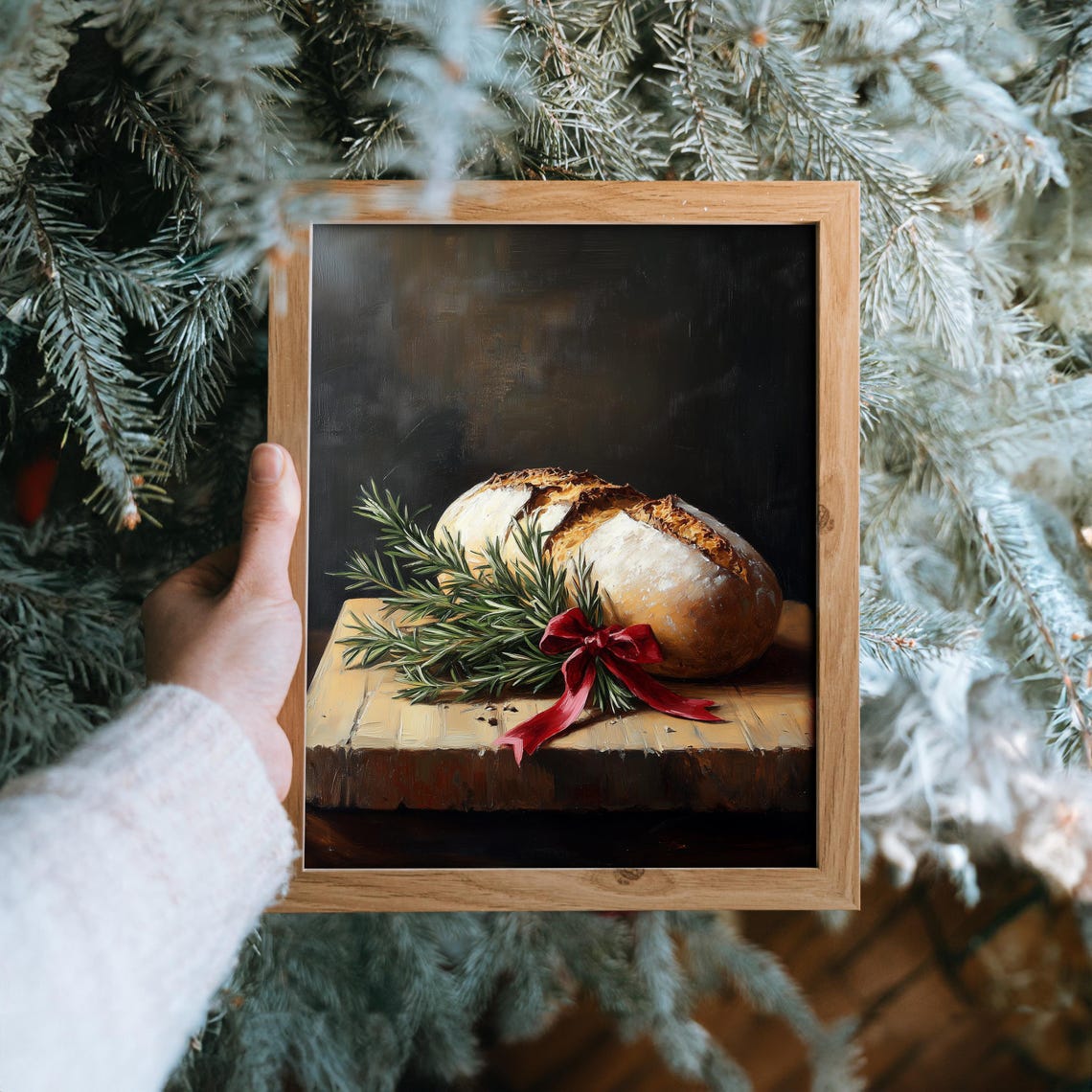 Rustic Bread Loaf With Rosemary And Red Ribbon Holiday Poster - Image 6