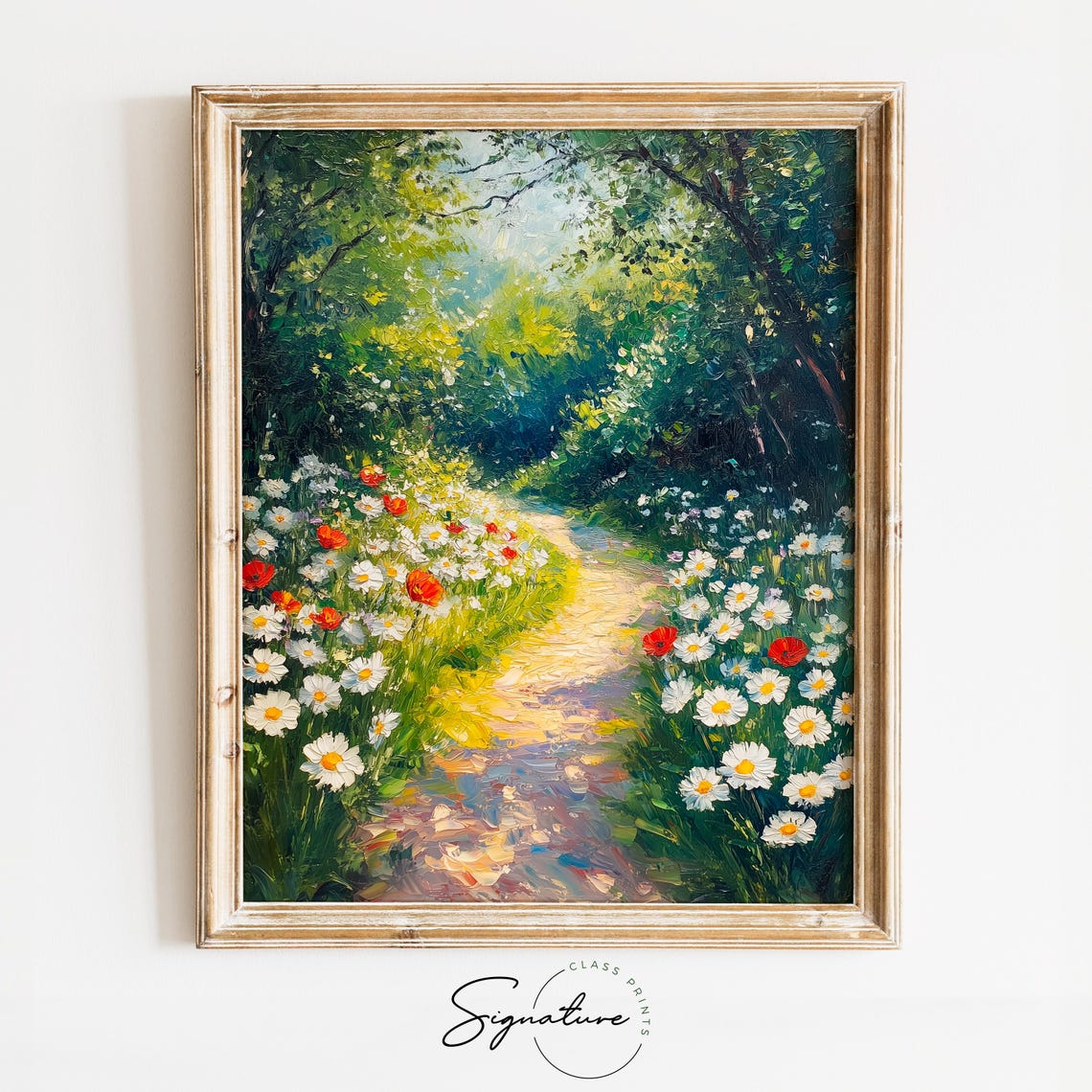 Sunlit Winding Garden Path Daisies Poppies Impressionist Poster