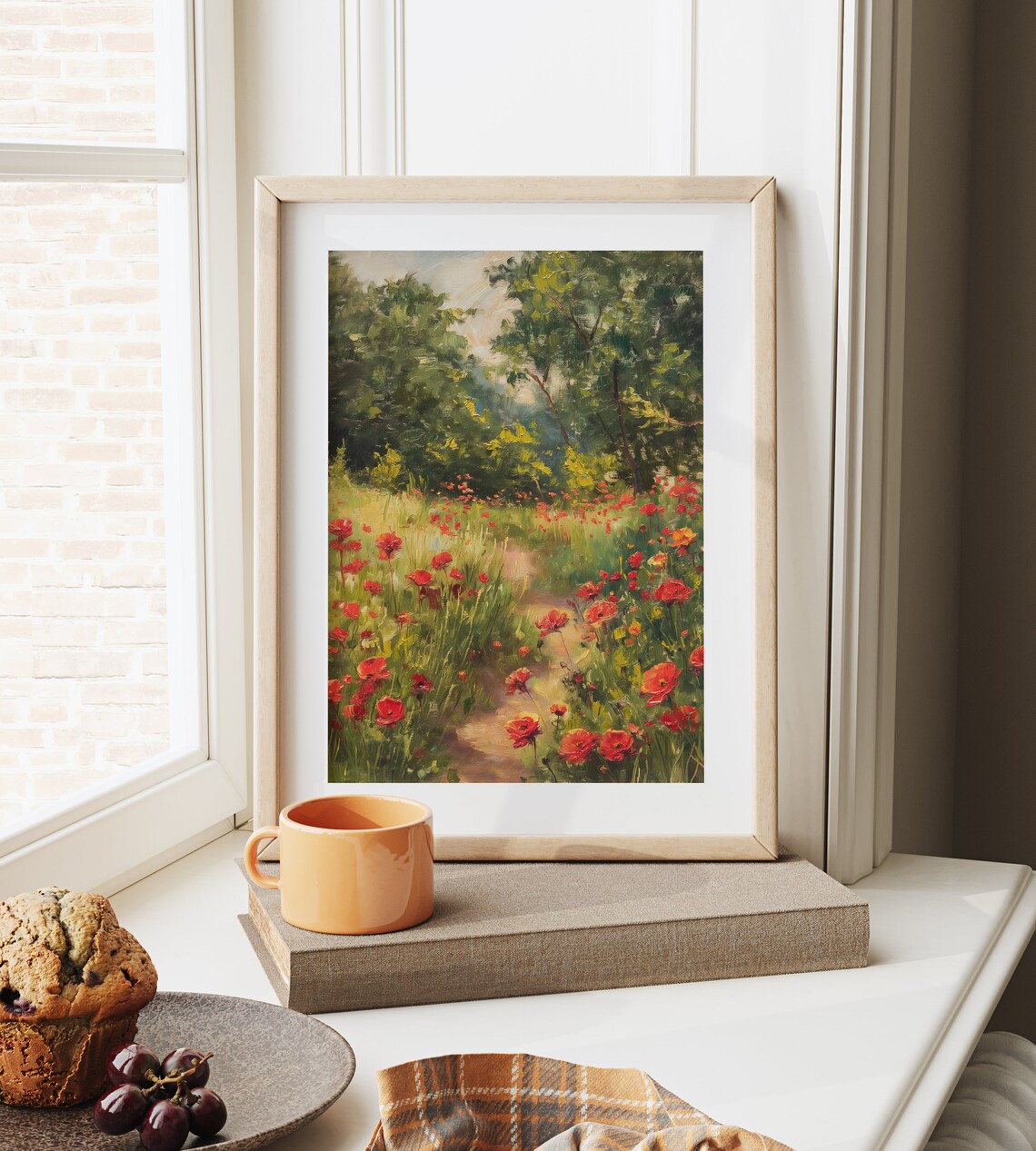 Poppy Field Painting, Rustic Wildflower Landscape - Image 6
