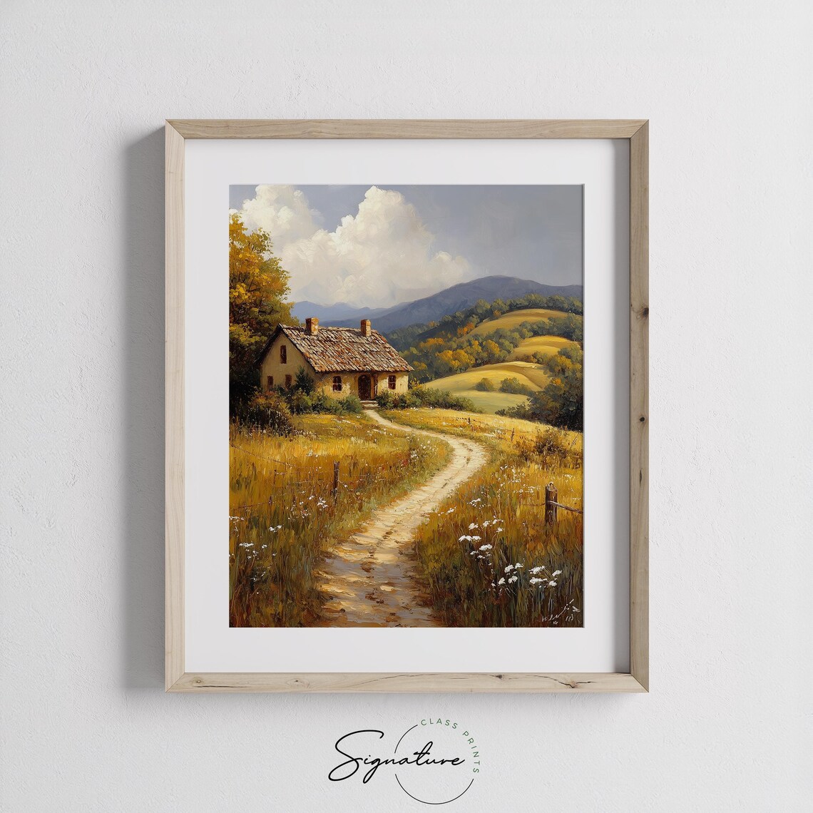 Rustic Stone Cottage Golden Meadow Wildflowers Rolling Hills Poster - Image 3