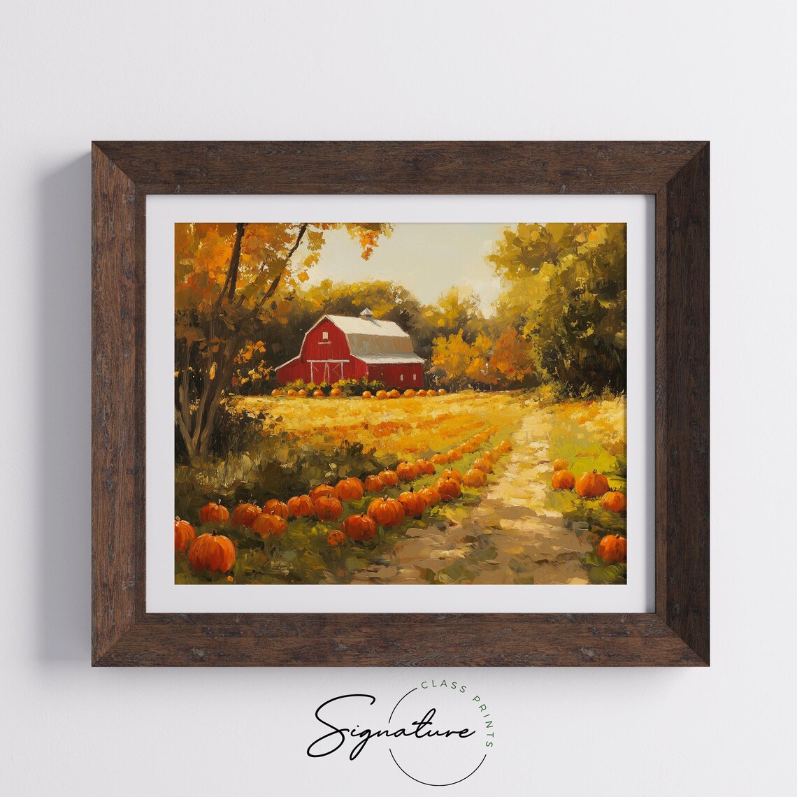 Red Barn Pumpkin Patch Painting Golden Autumn Trees Fall Harvest Poster - Image 5