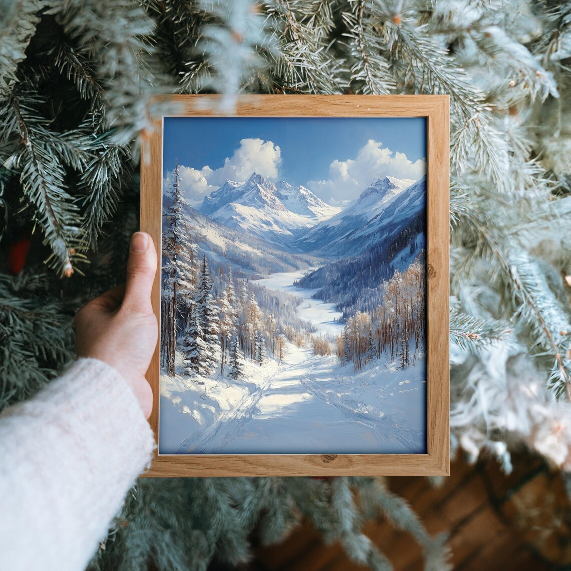 Snow Trail Winding Into A Remote Mountain Valley Oil Painting Style Poster - Image 6