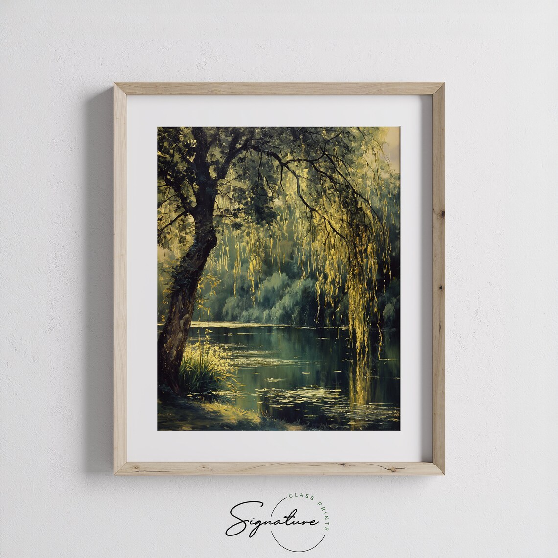 Weeping Willow Painting, Serene Pond Landscape - Image 3