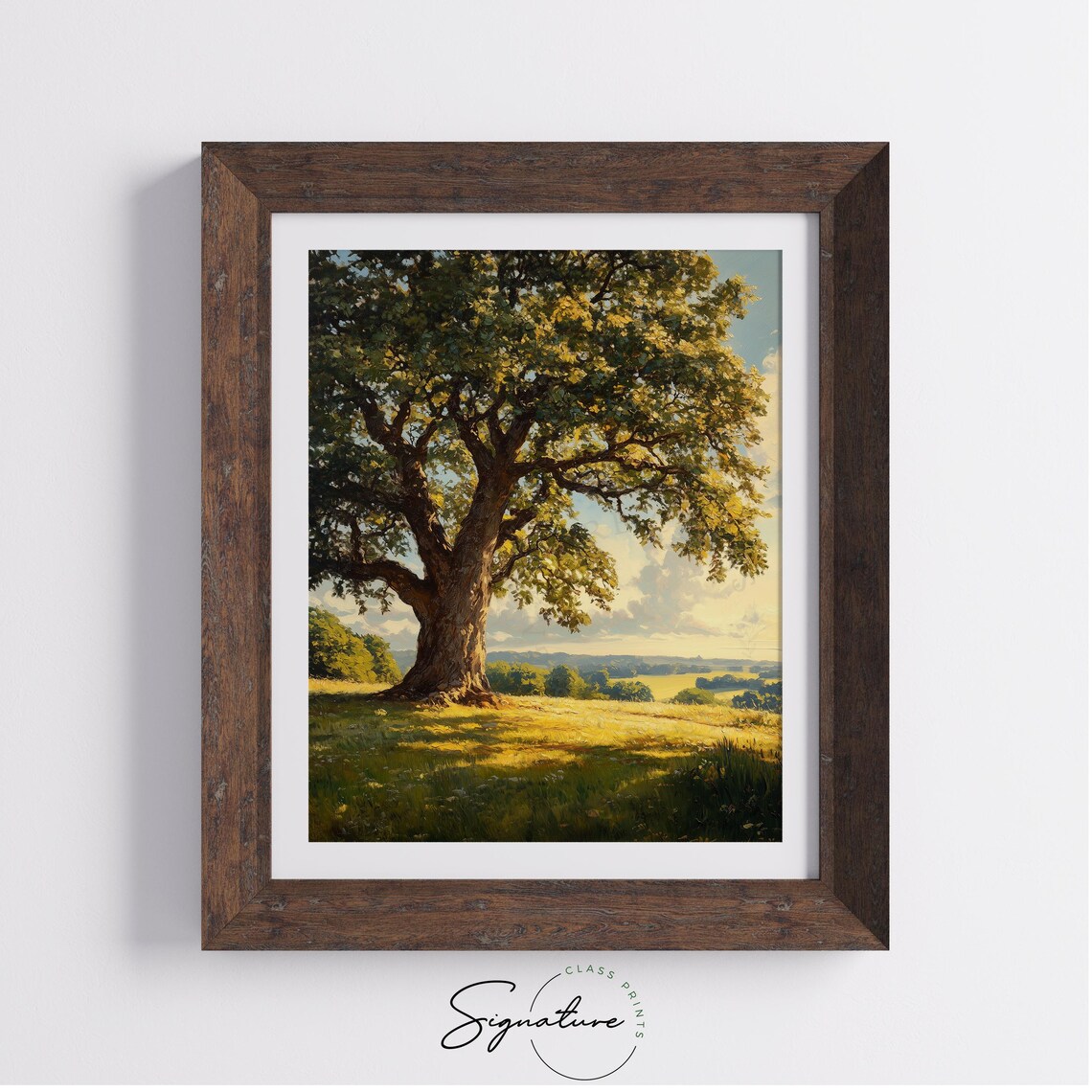 Grand Oak Tree In Golden Meadow Landscape Oil Painting Poster - Image 4