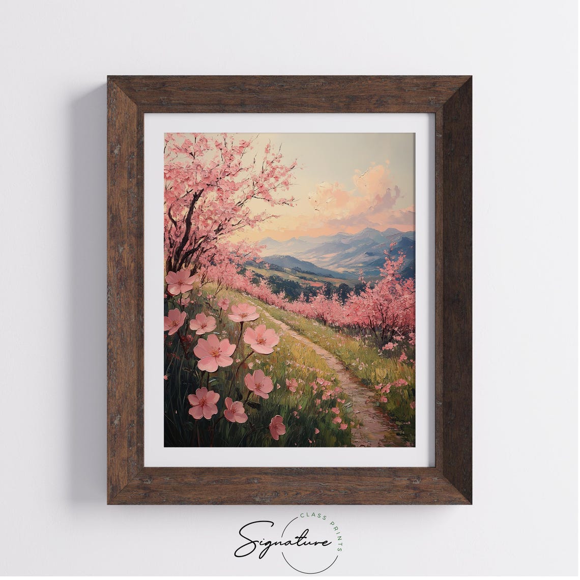 Cherry Blossom Path On Spring Hillside Pink Flowers Mountain Poster - Image 3