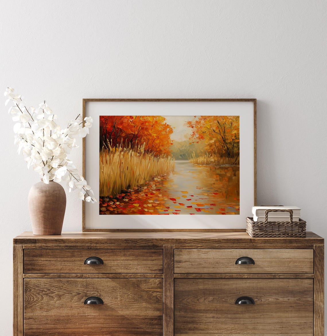 Golden Reed Marsh Reflecting Autumn Colors River Scene Poster - Image 3