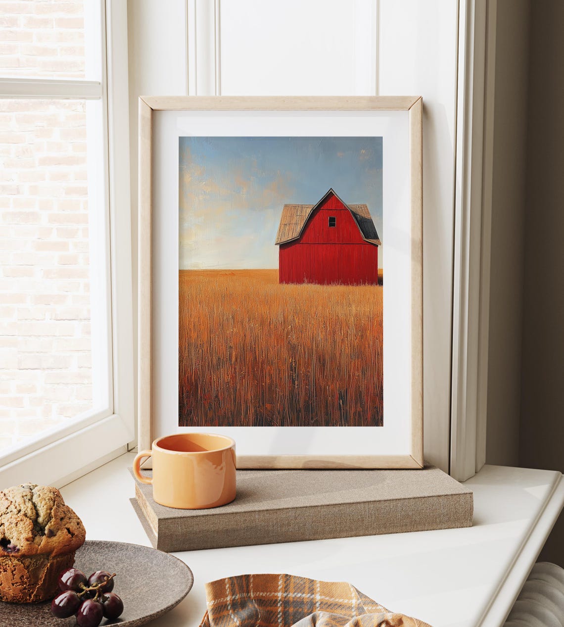 Solitary Red Barn Standing in a Vast Golden Field Minimalist Poster - Image 6