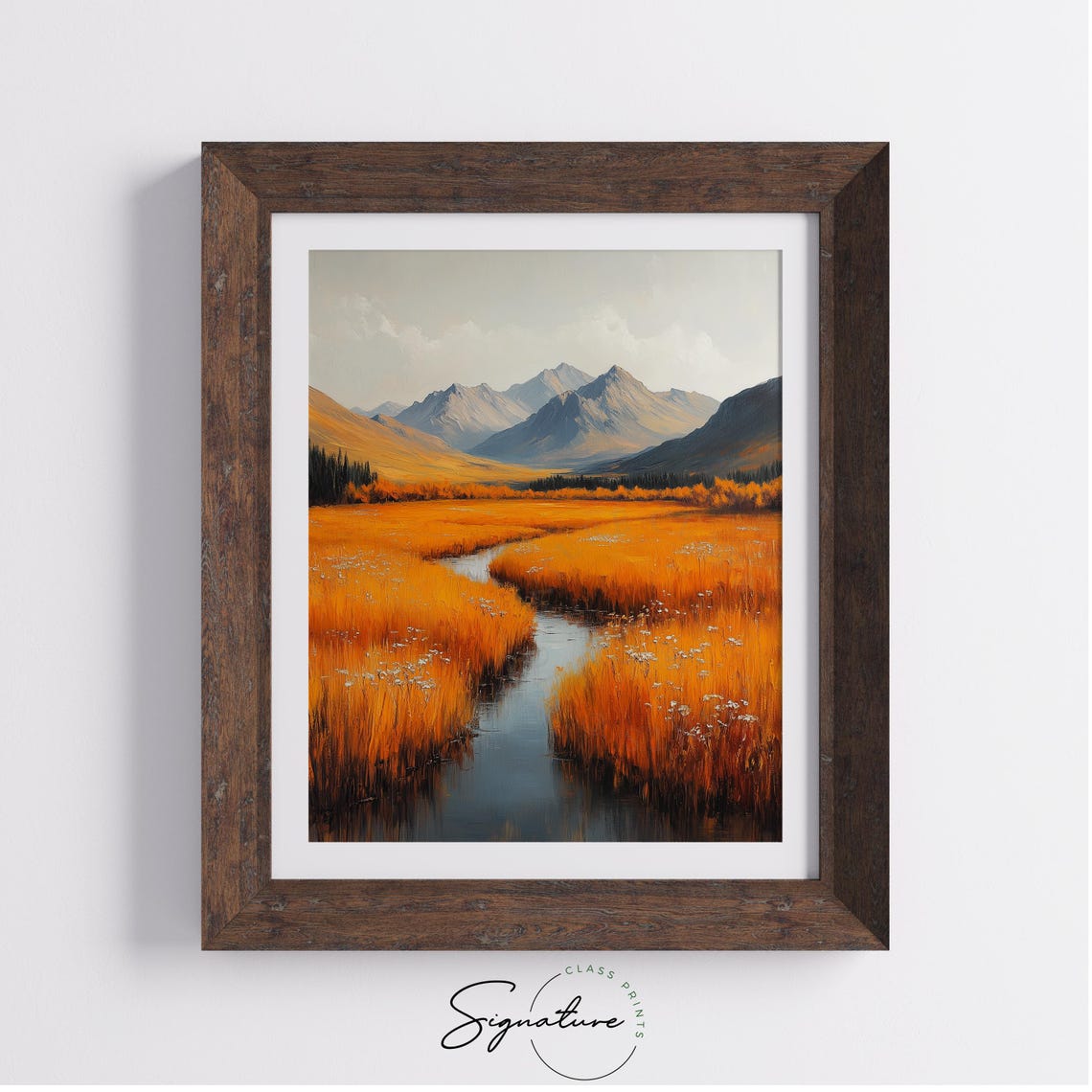 Winding Stream Through Orange Marsh Toward Gray Mountain Peaks Poster - Image 4