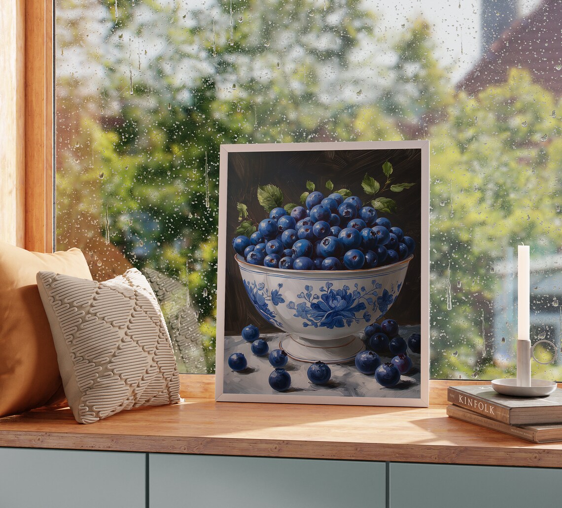Blueberries In Porcelain Bowl, Summer Berry Art Print - Image 2