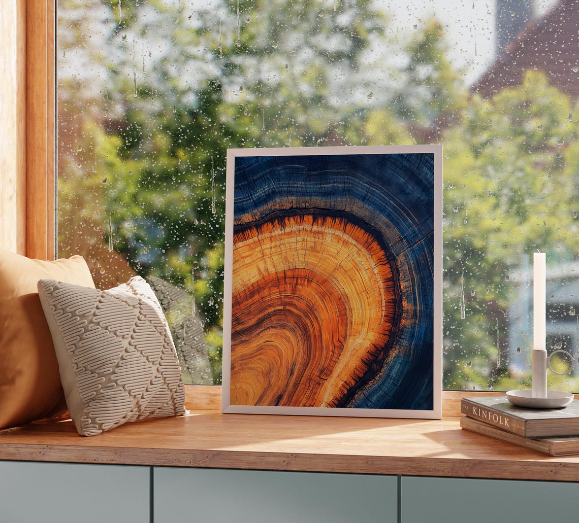 Abstract Tree Ring Cross Section Blue Amber Wood Grain Wall Art - Image 2