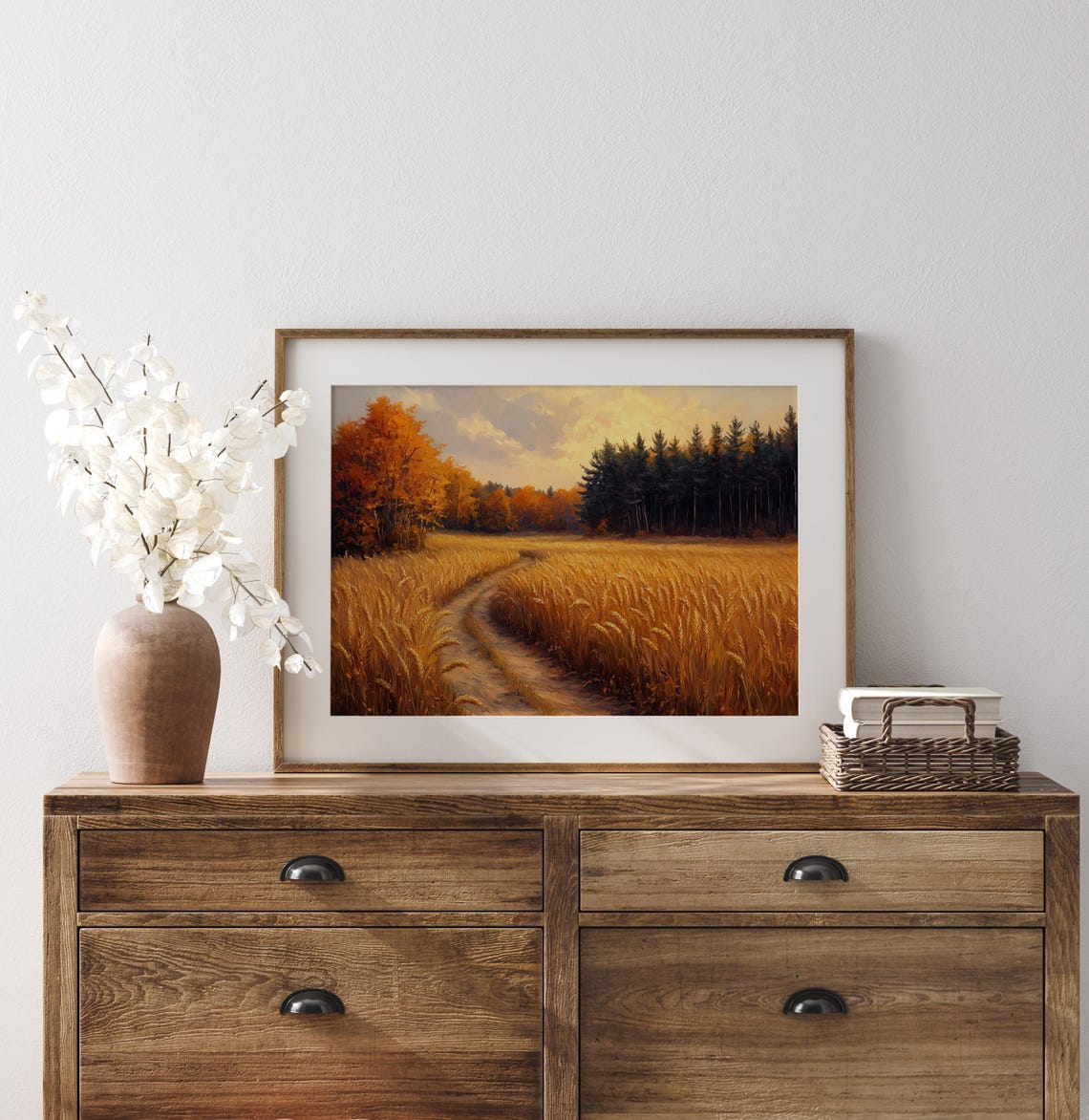 Autumn Wheat Field Path Pine Forest Rolling Hills Fall Wall Art - Image 3